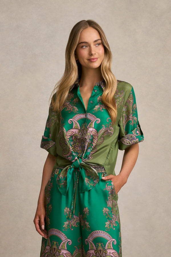 Printed Silk Shirt - Jade Paisley Print