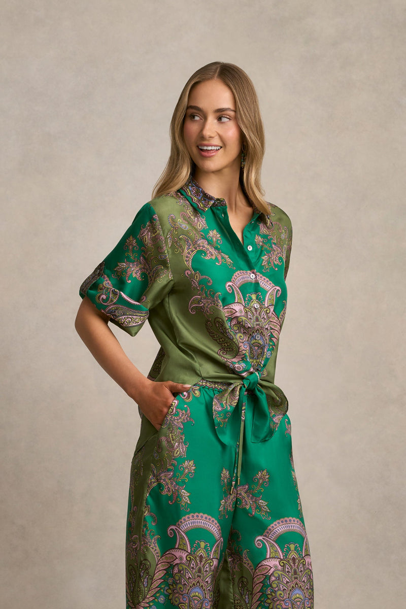 Printed Silk Shirt - Jade Paisley Print