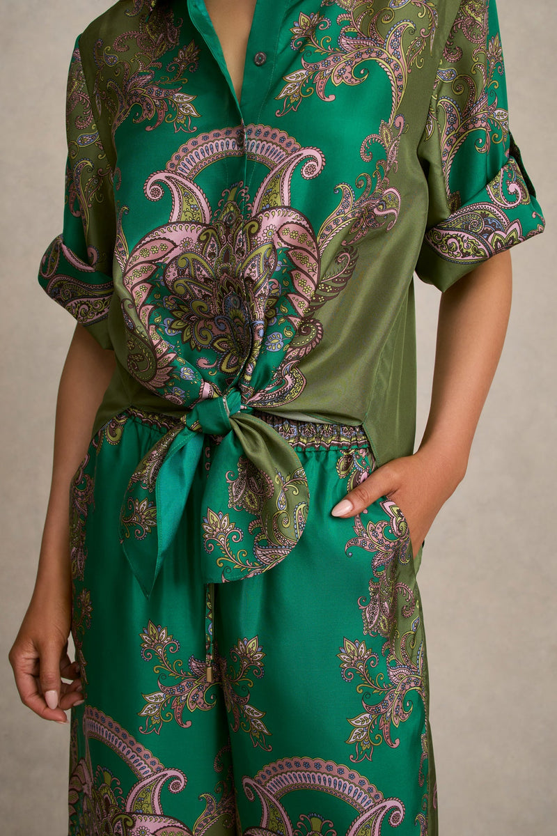 Printed Silk Shirt - Jade Paisley Print