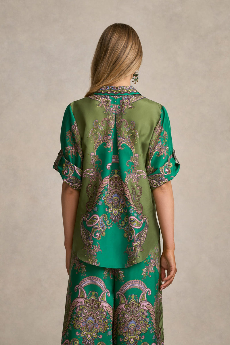 Printed Silk Shirt - Jade Paisley Print