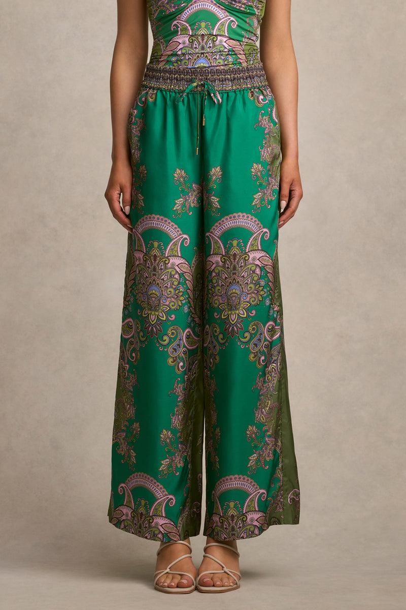 Printed Silk Pant - Jade Paisley Print