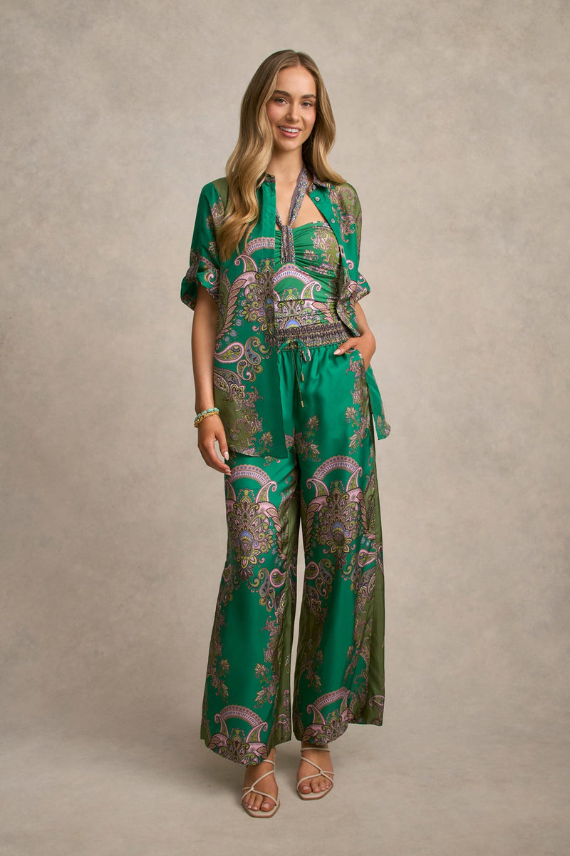 Printed Silk Pant - Jade Paisley Print