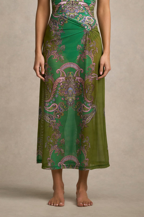 Mesh Skirt - Jade Paisley Print