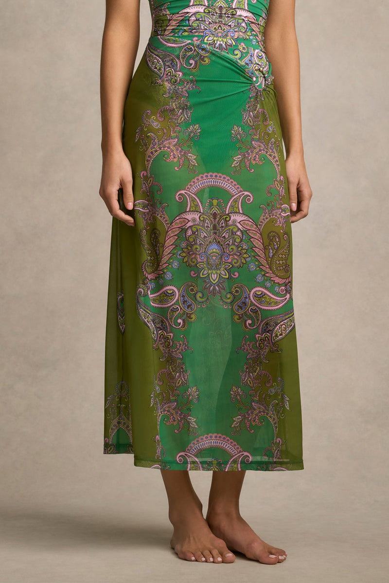Mesh Skirt - Jade Paisley Print