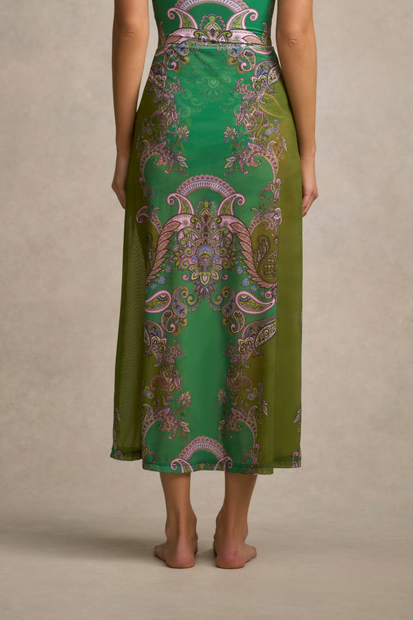 Mesh Skirt - Jade Paisley Print