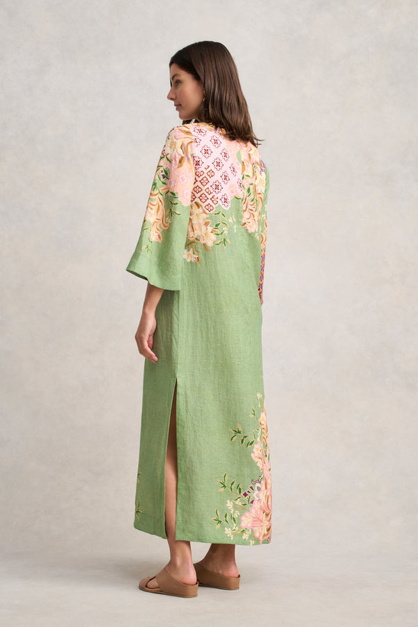 Linen Kaftan Dress - Patchwork Print