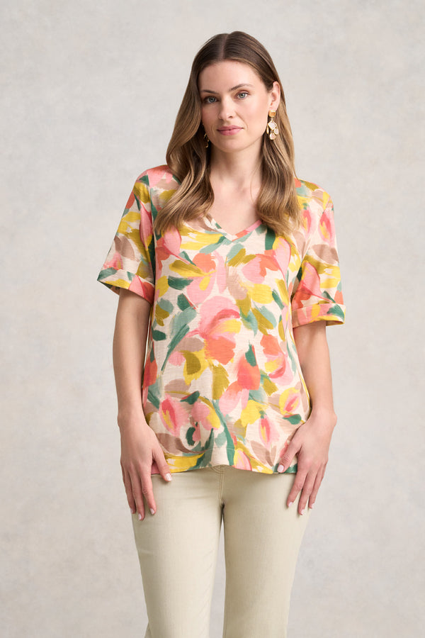 Printed V-Neck T-Shirt - Abstract Print