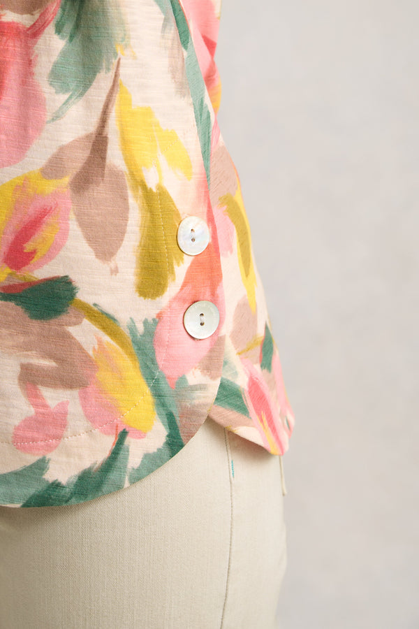 Printed V-Neck T-Shirt - Abstract Print