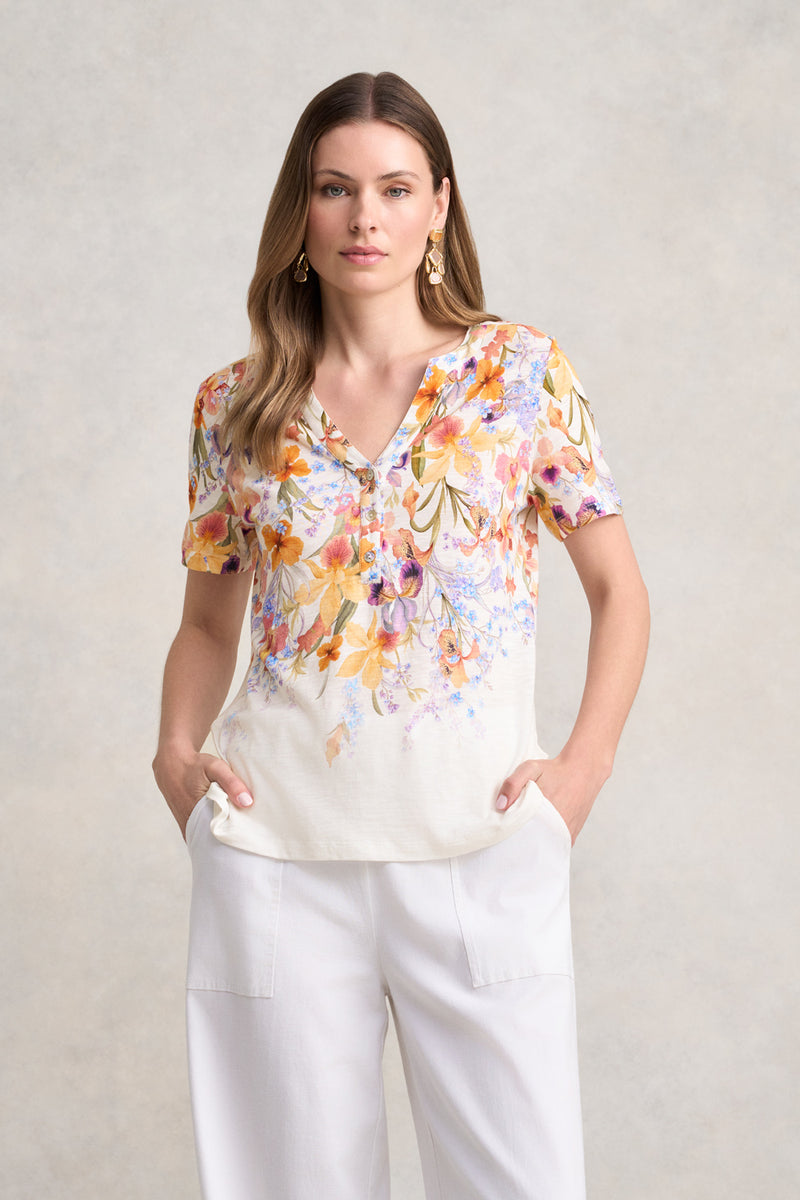 Notch Neck Tee - Fleur Print