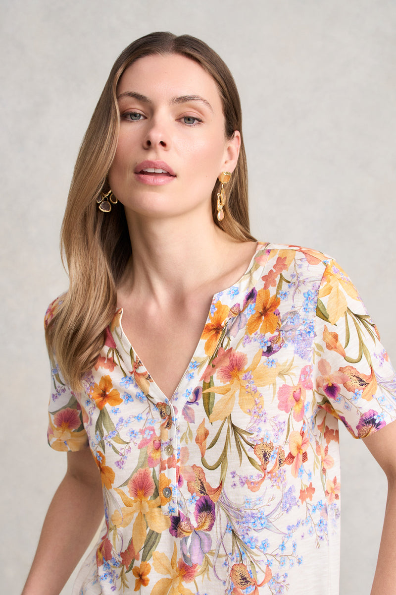 Notch Neck Tee - Fleur Print