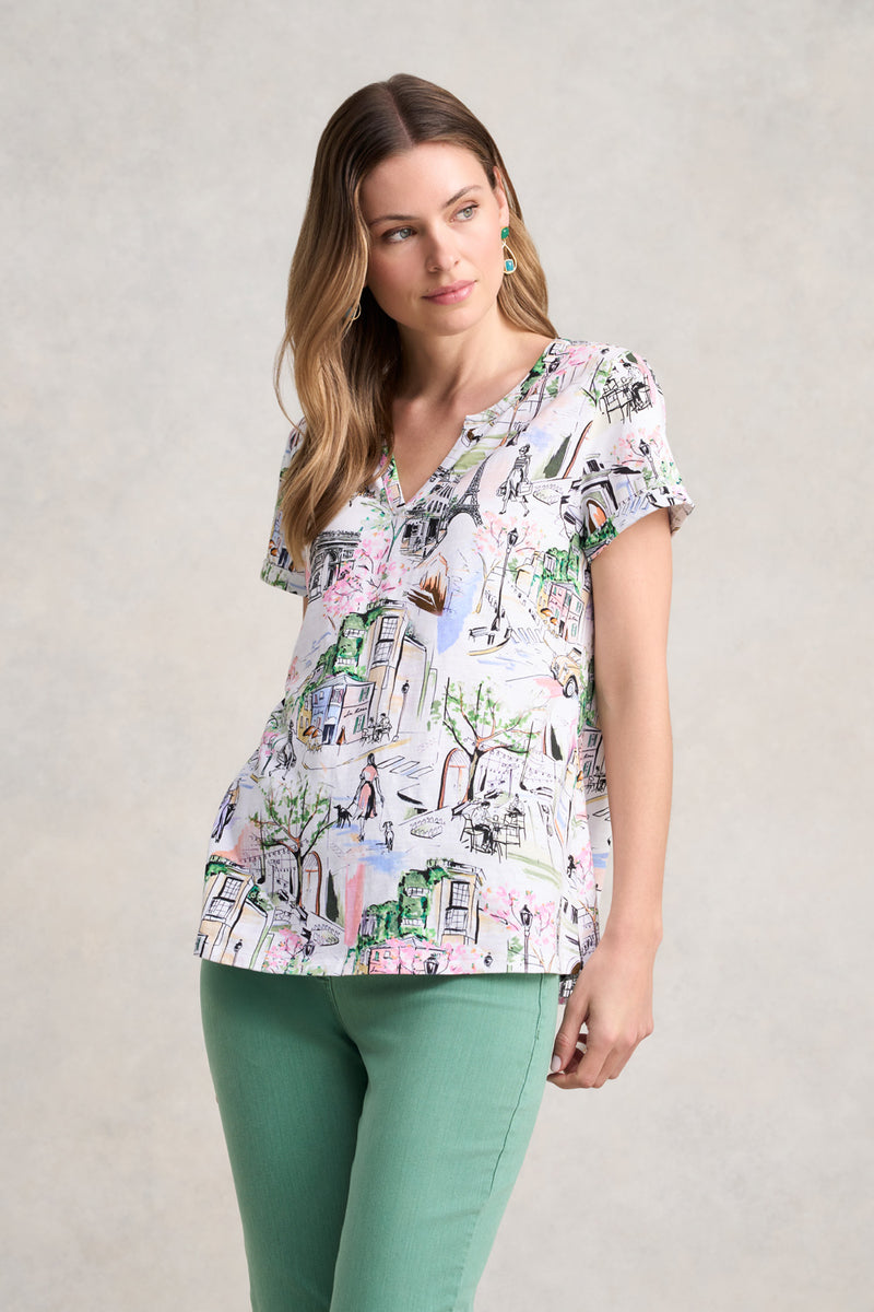 Notch Neck Cotton Tee - Rue Cremieux Print