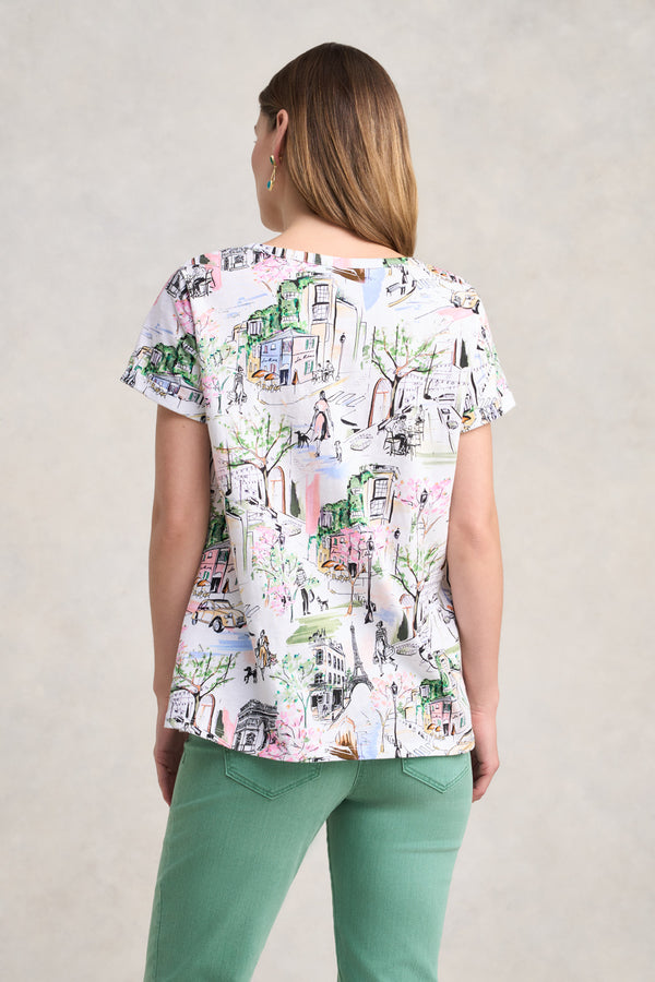 Notch Neck Cotton Tee - Rue Cremieux Print
