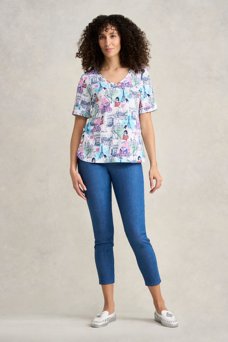 Printed V-Neck T-Shirt - Streets of Paris Print