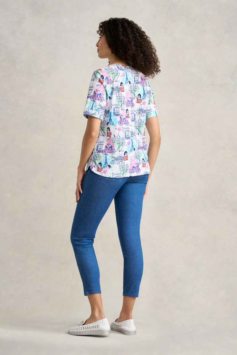 Printed V-Neck T-Shirt - Streets of Paris Print