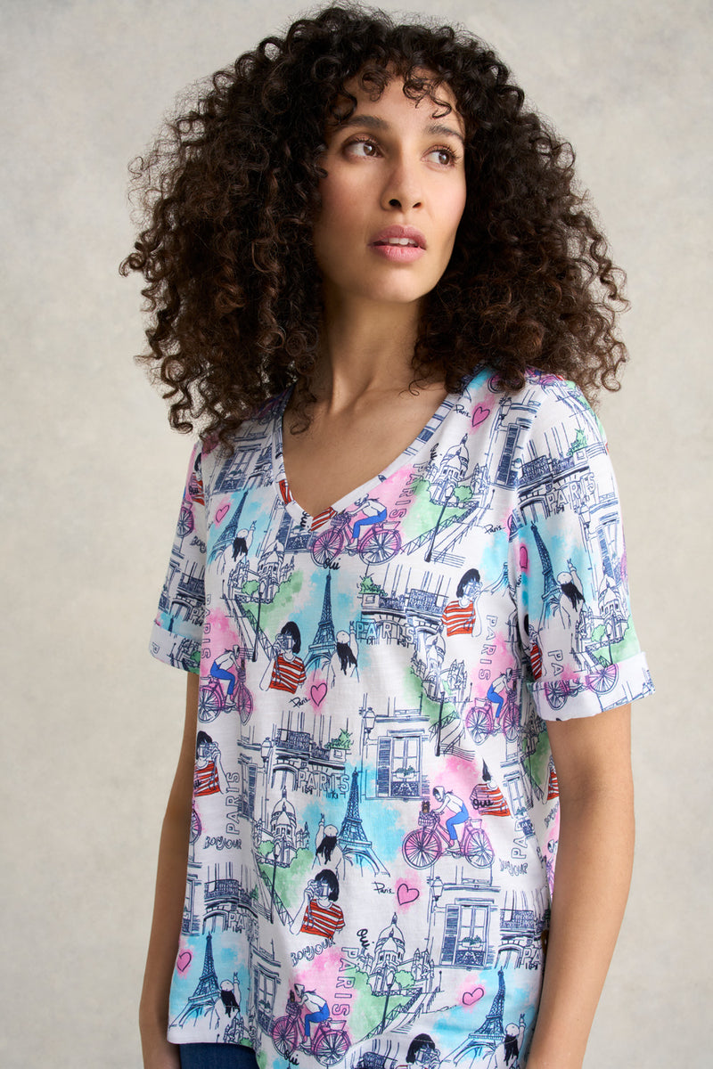 Printed V-Neck T-Shirt - Streets of Paris Print