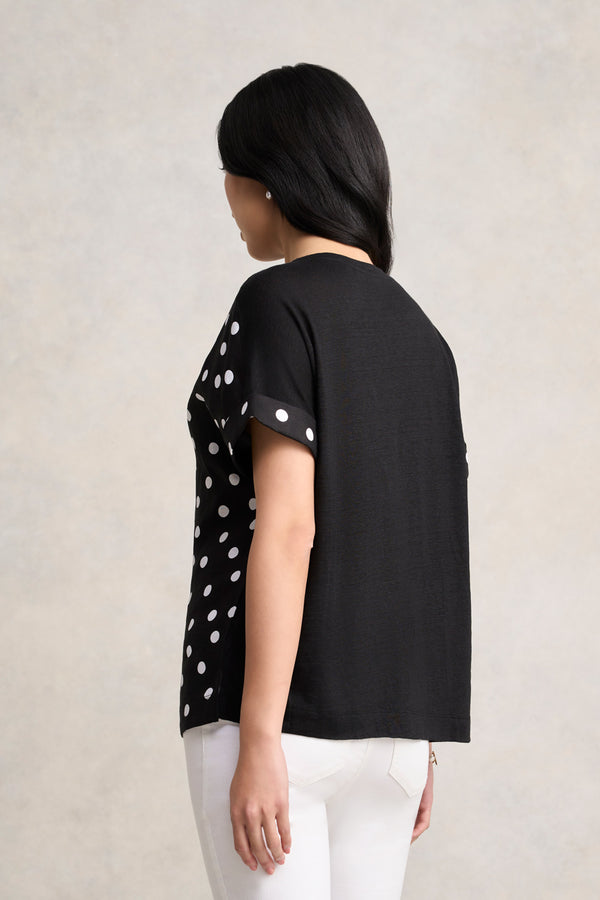 Linen Mix Top - Black Polka Dot