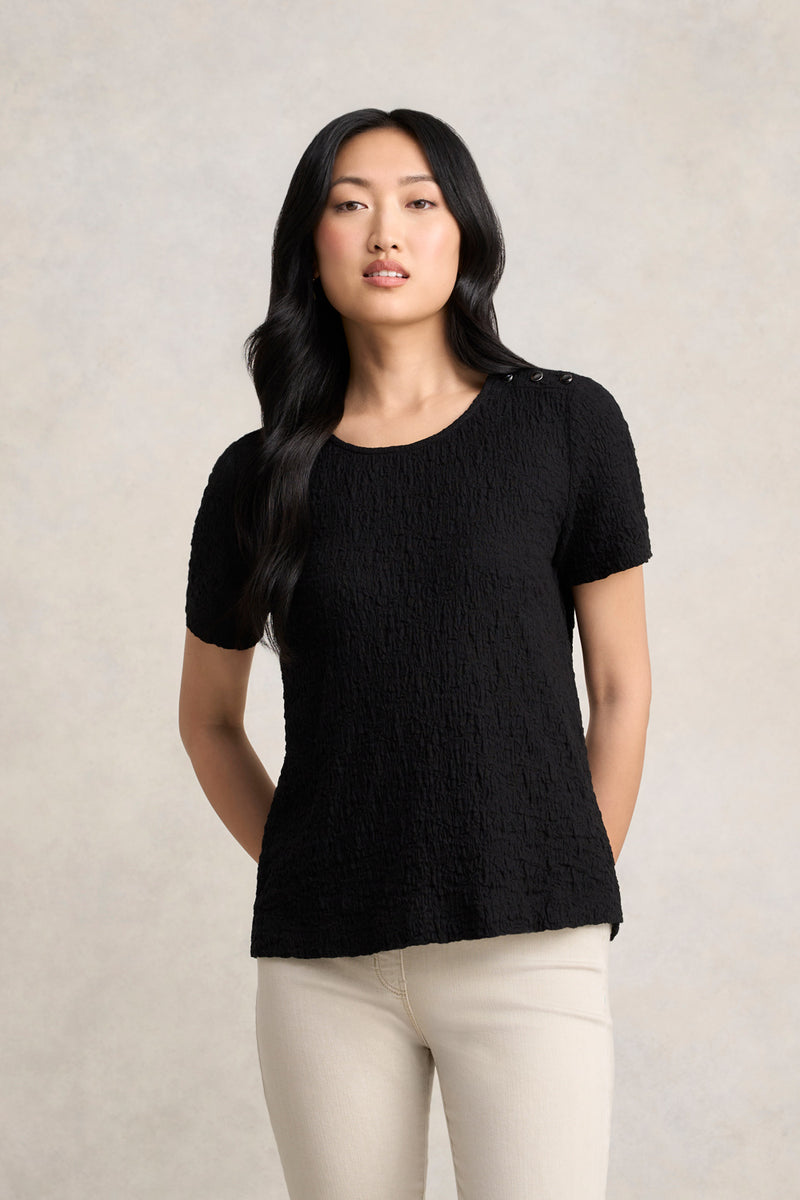 Crinkle Cotton T-Shirt - Black