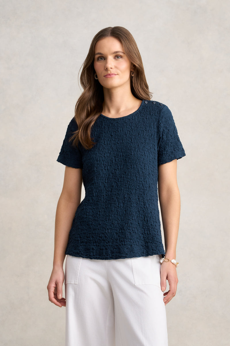 Crinkle Cotton T-Shirt - Navy