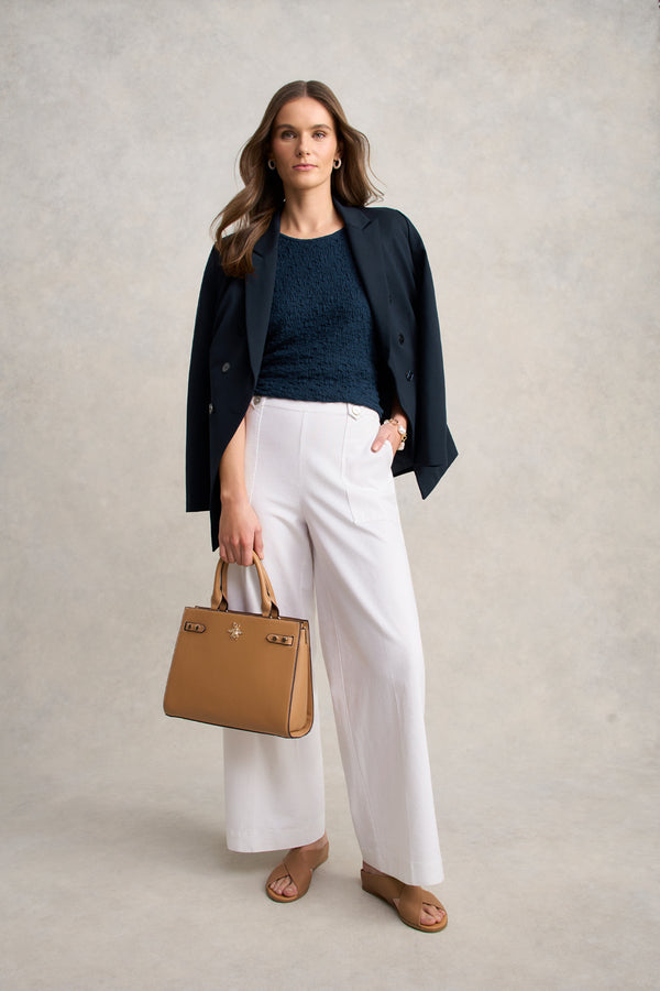 Crinkle Cotton T-Shirt - Navy