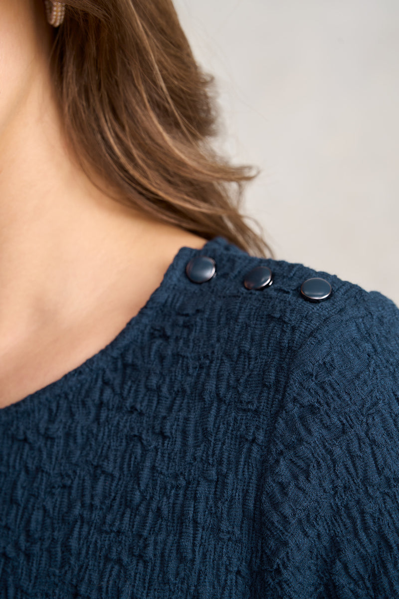 Crinkle Cotton T-Shirt - Navy