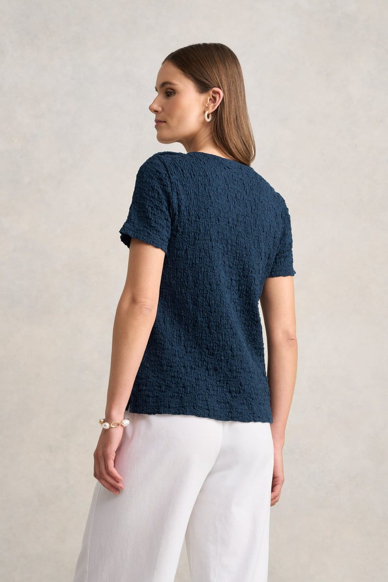 Crinkle Cotton T-Shirt - Navy