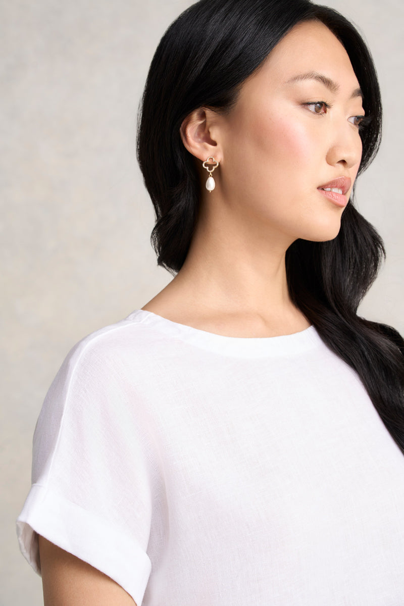 Linen Button Back Top - White