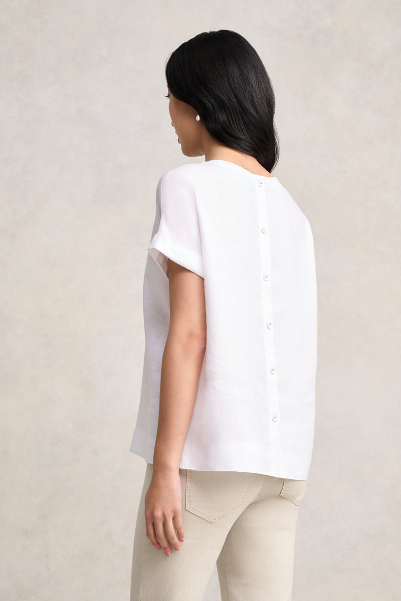 Linen Button Back Top - White