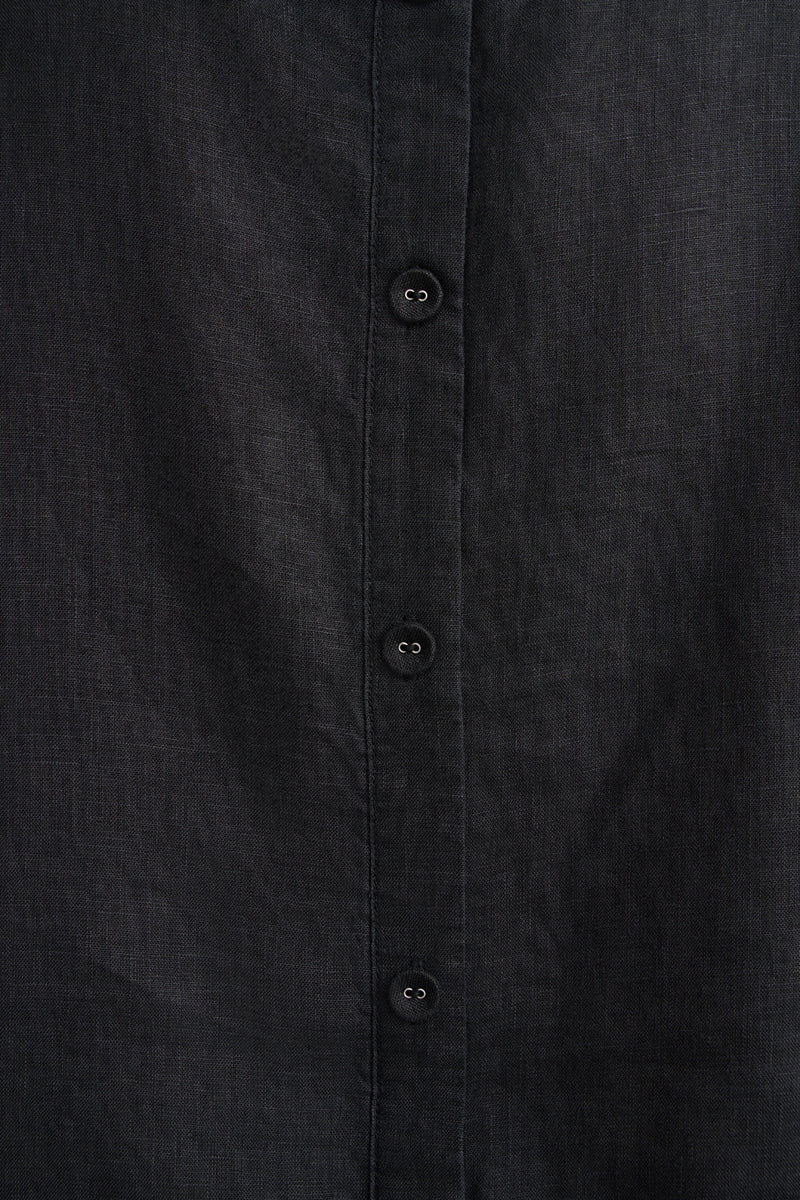 Linen Button Back Top - Black