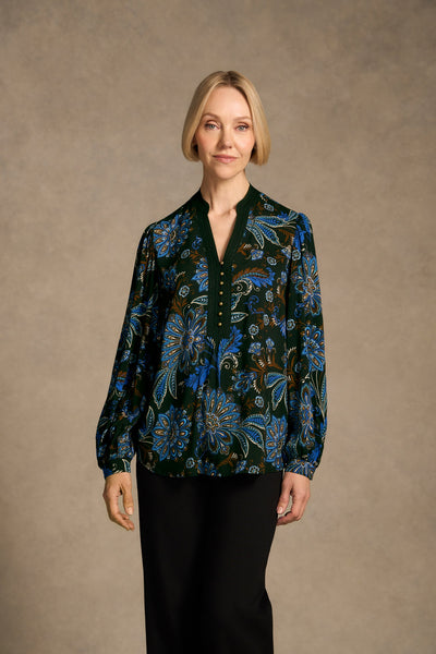 Notch Neck Blouse - Indigo Chintz Print – Blue Illusion