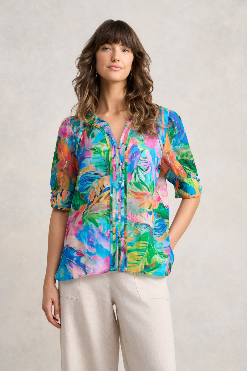 Panelled Blouse - Vibrant Palm Print