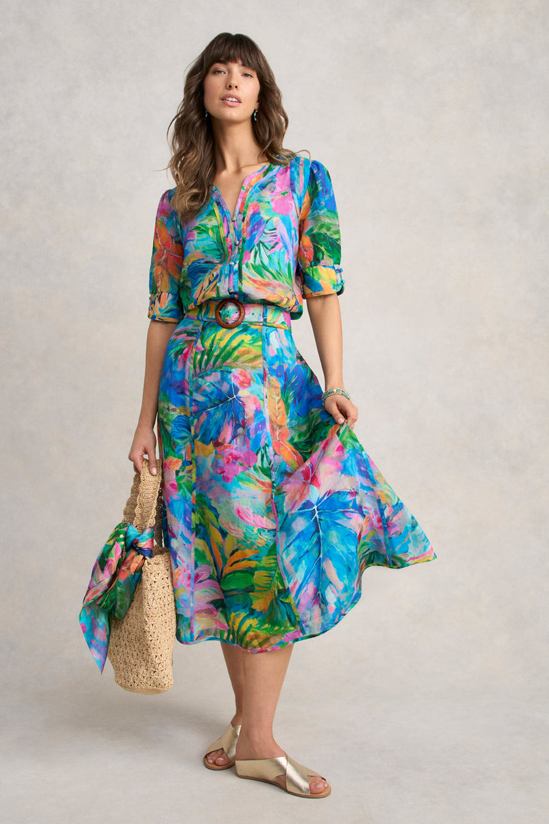 Panelled Blouse - Vibrant Palm Print