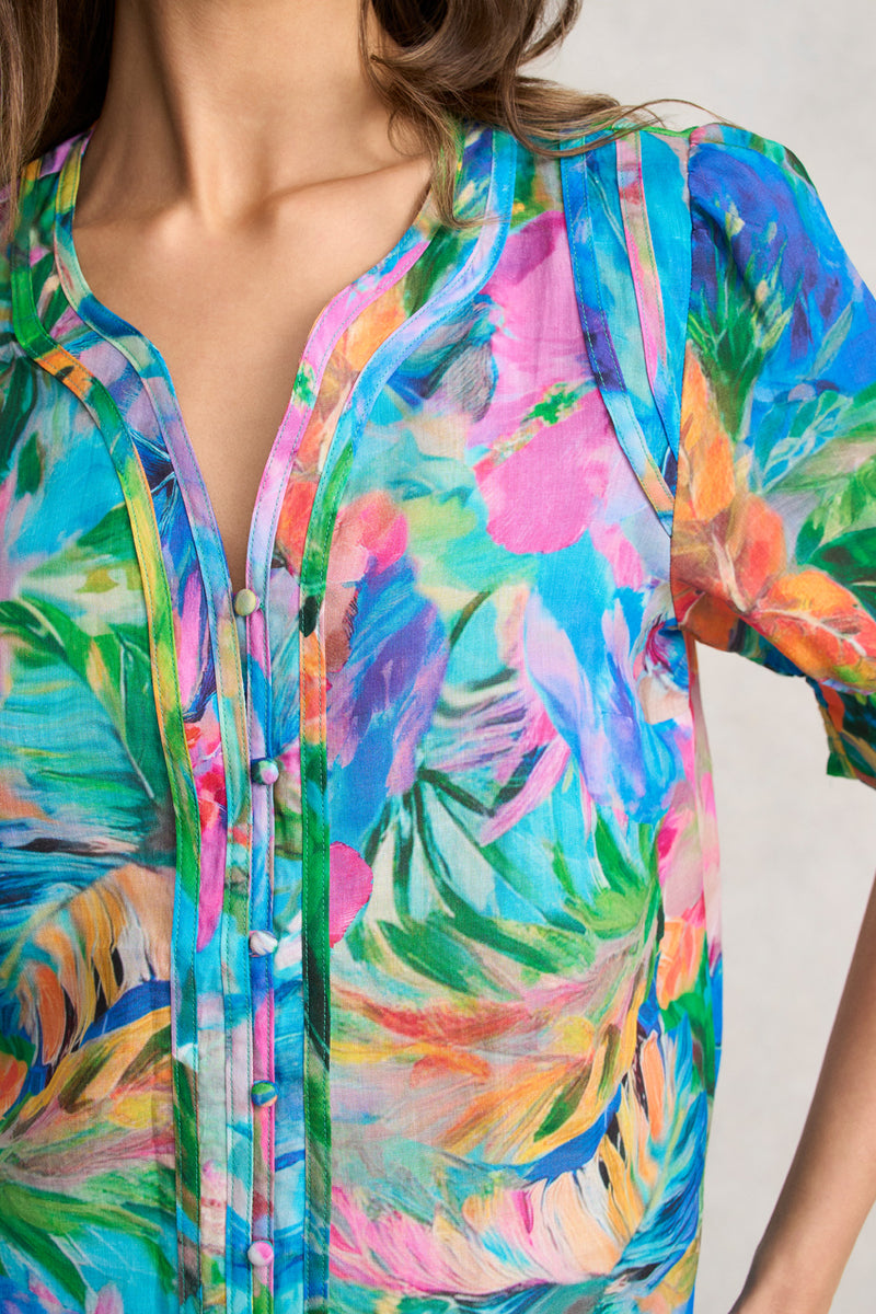 Panelled Blouse - Vibrant Palm Print