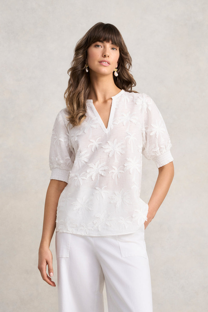 Embroidered Palm Blouse - White