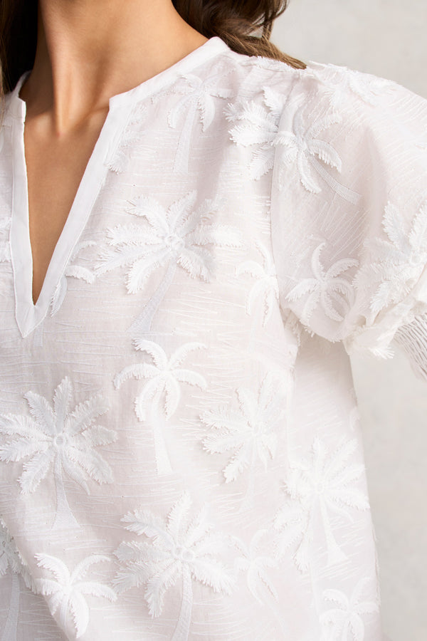 Embroidered Palm Blouse - White