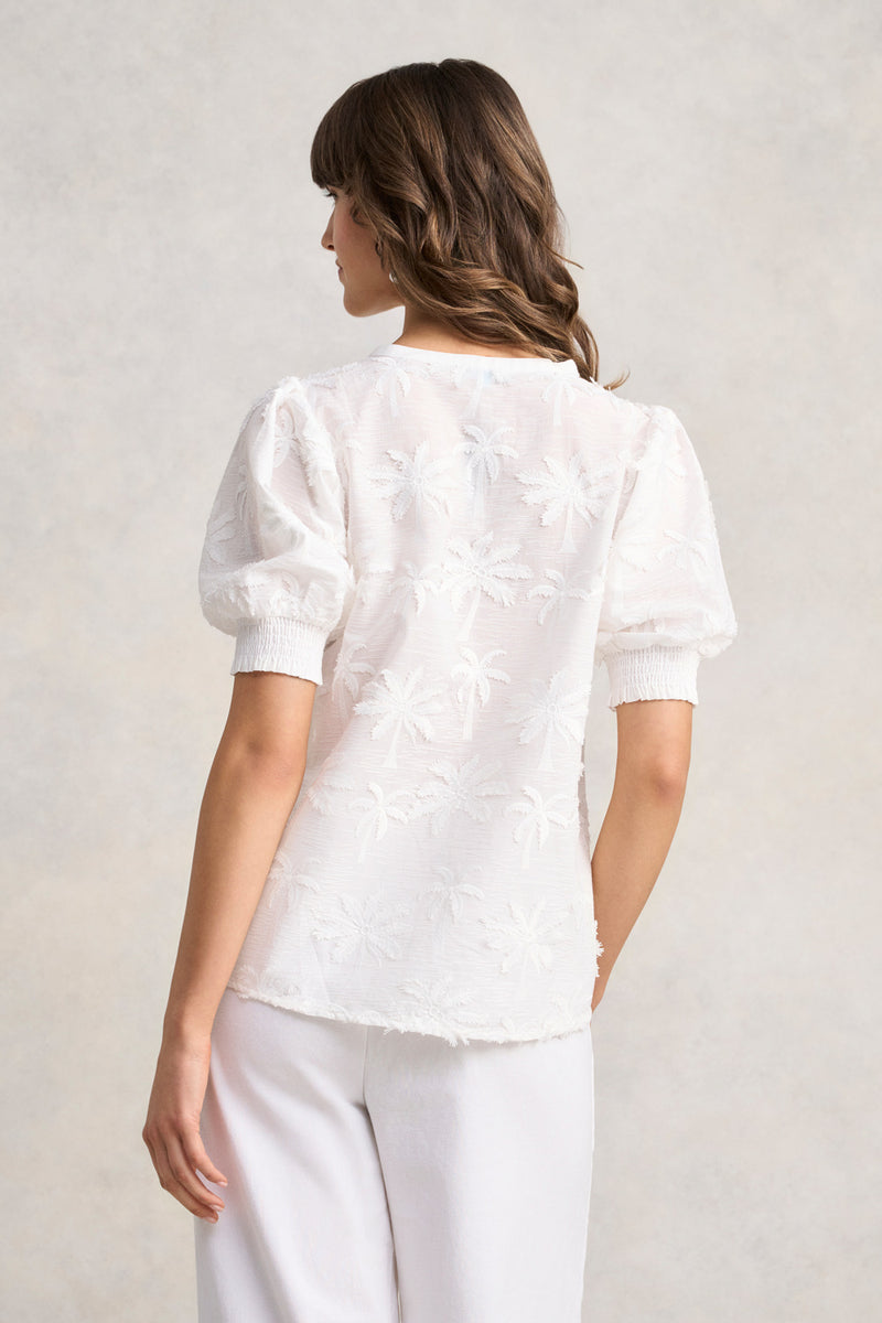 Embroidered Palm Blouse - White