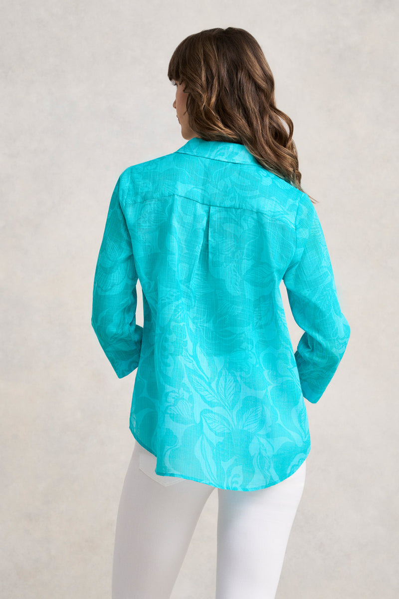 Longline Cotton Shirt - Foliage Print