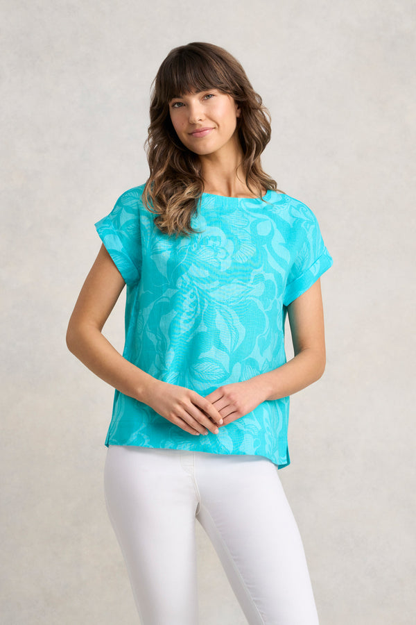 Linen Button Back Top - Foliage Print