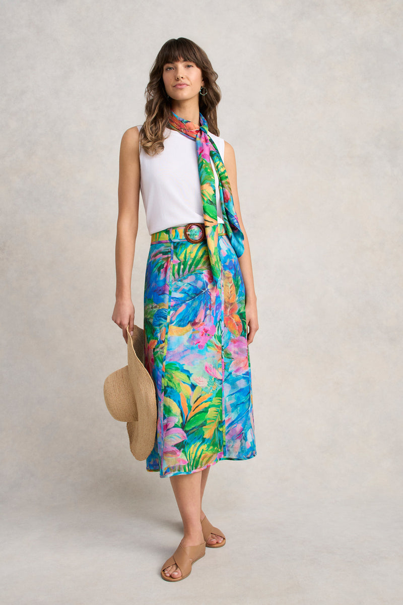 Panelled Flared Skirt - Vibrant Palm Print