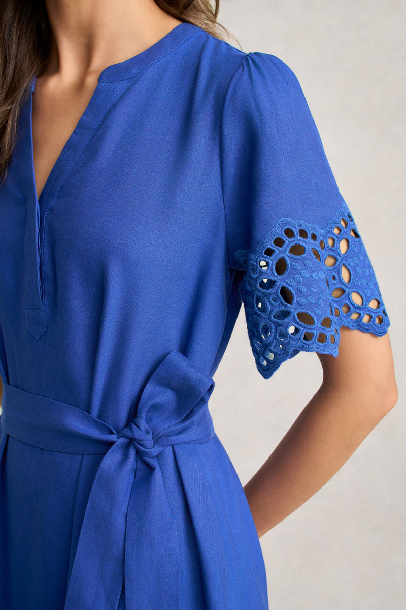 Broderie Trim Dress - Electric Blue