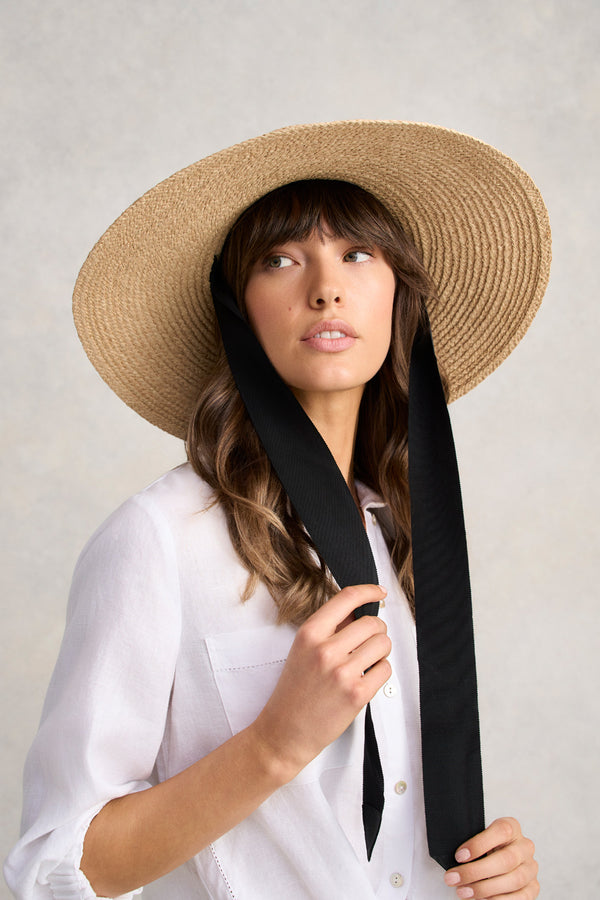 Tie Detail Straw Hat - Natural