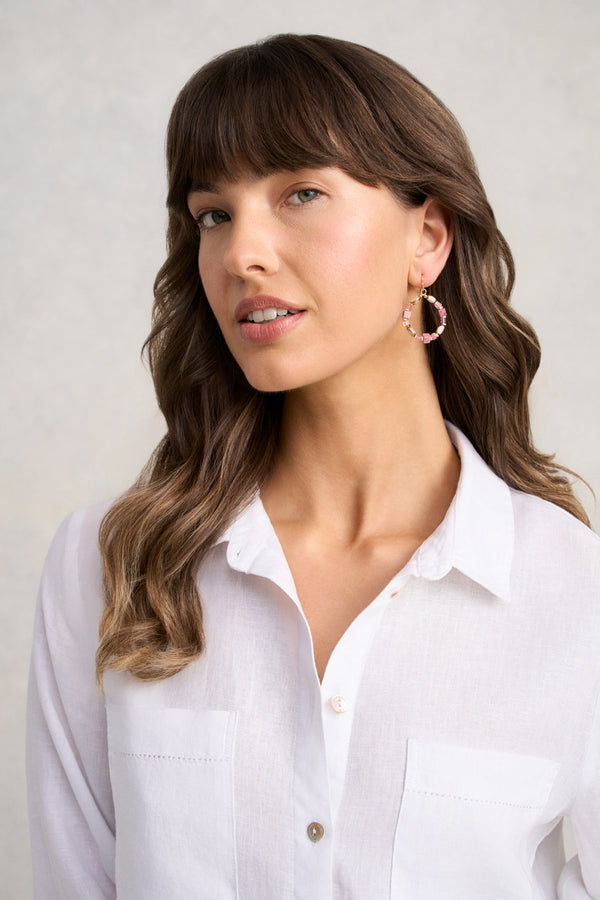 Beaded Circle Earrings - Pink