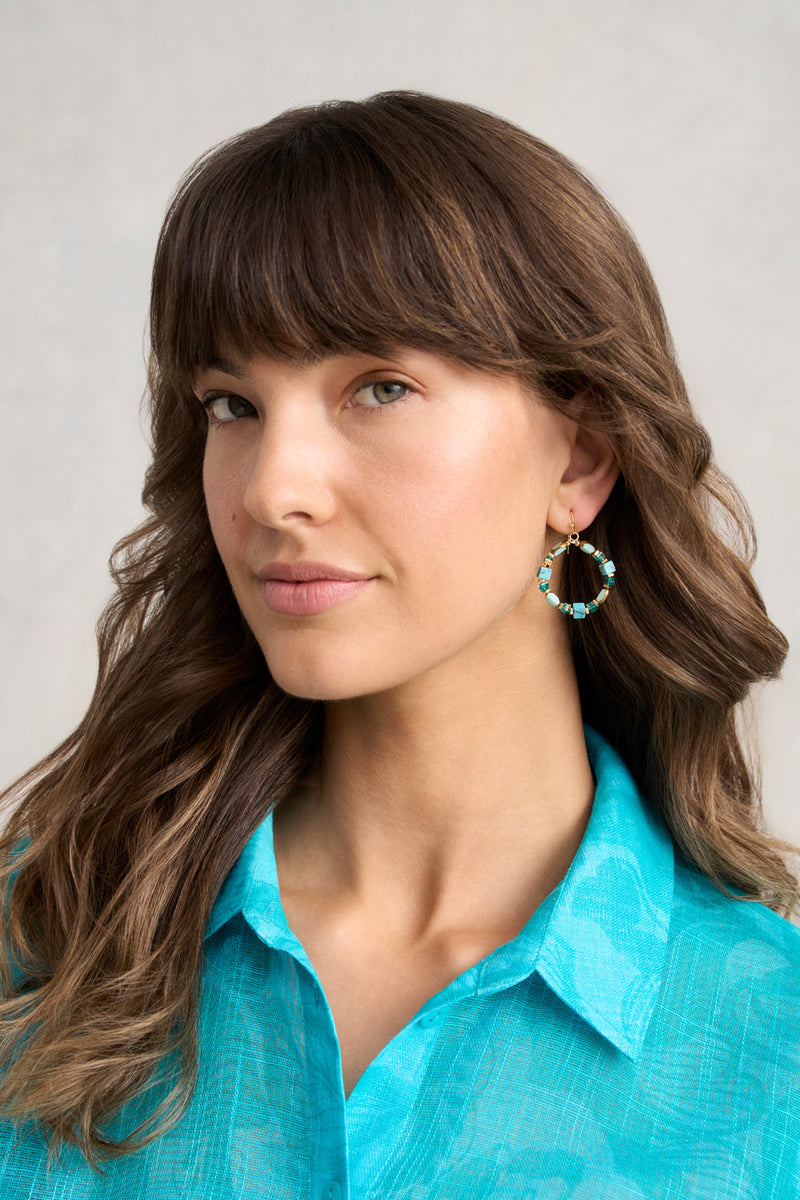 Beaded Circle Earrings - Blue