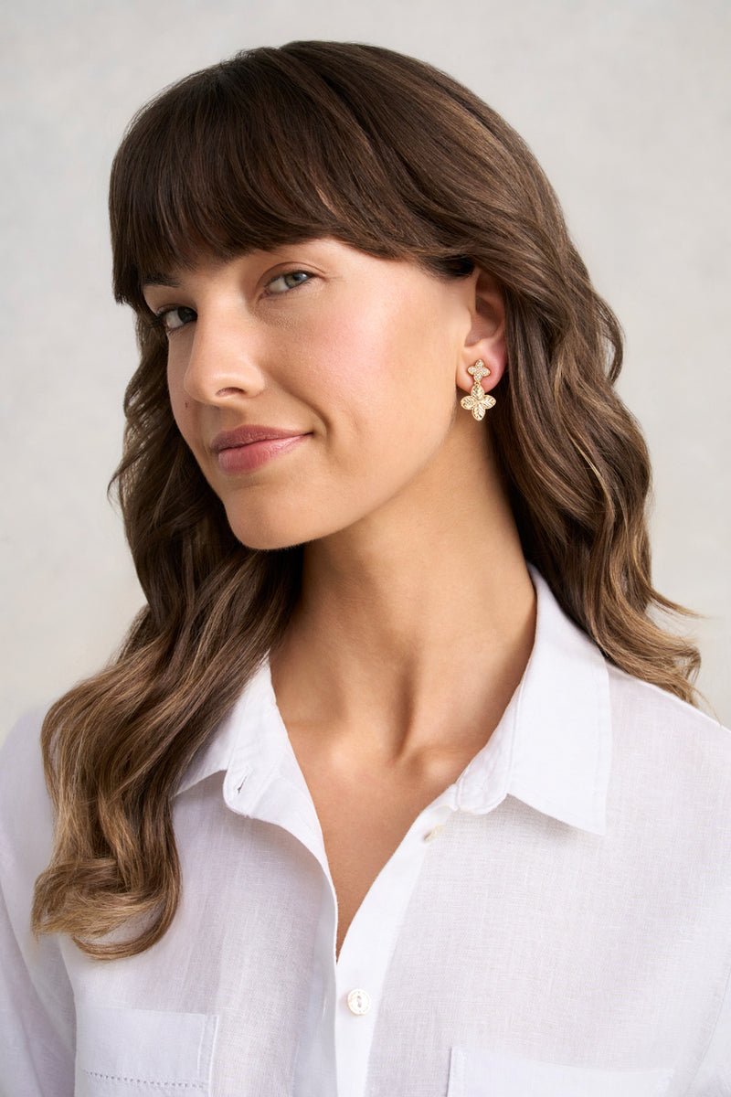 Diamante Clover Earrings - Gold