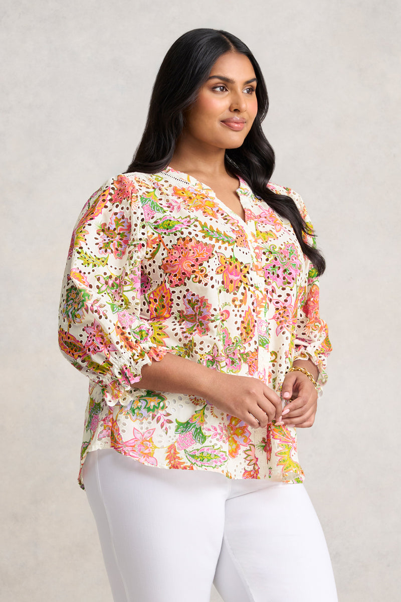 Broderie Printed Shirt - Floral White Print