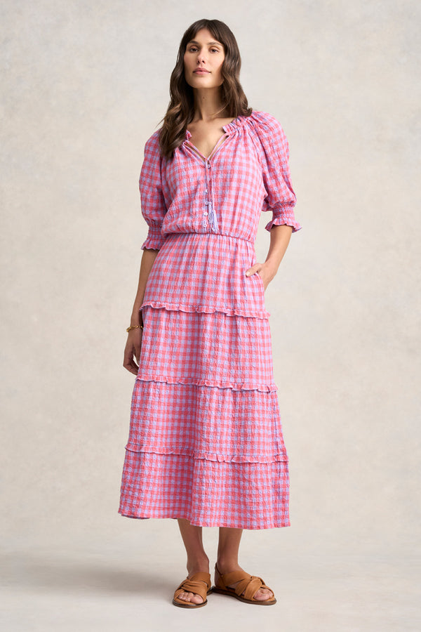 Cotton Gingham Tiered Dress