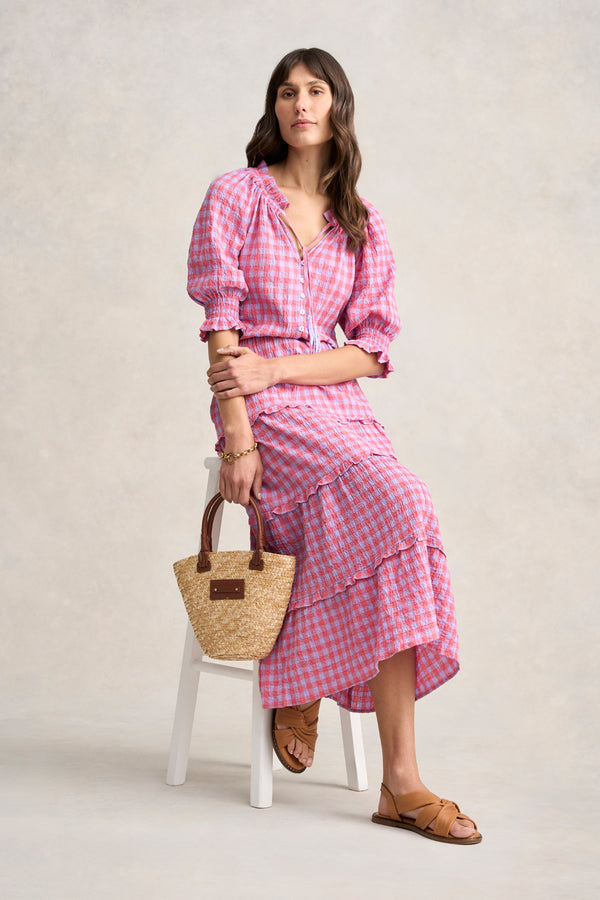 Cotton Gingham Tiered Dress