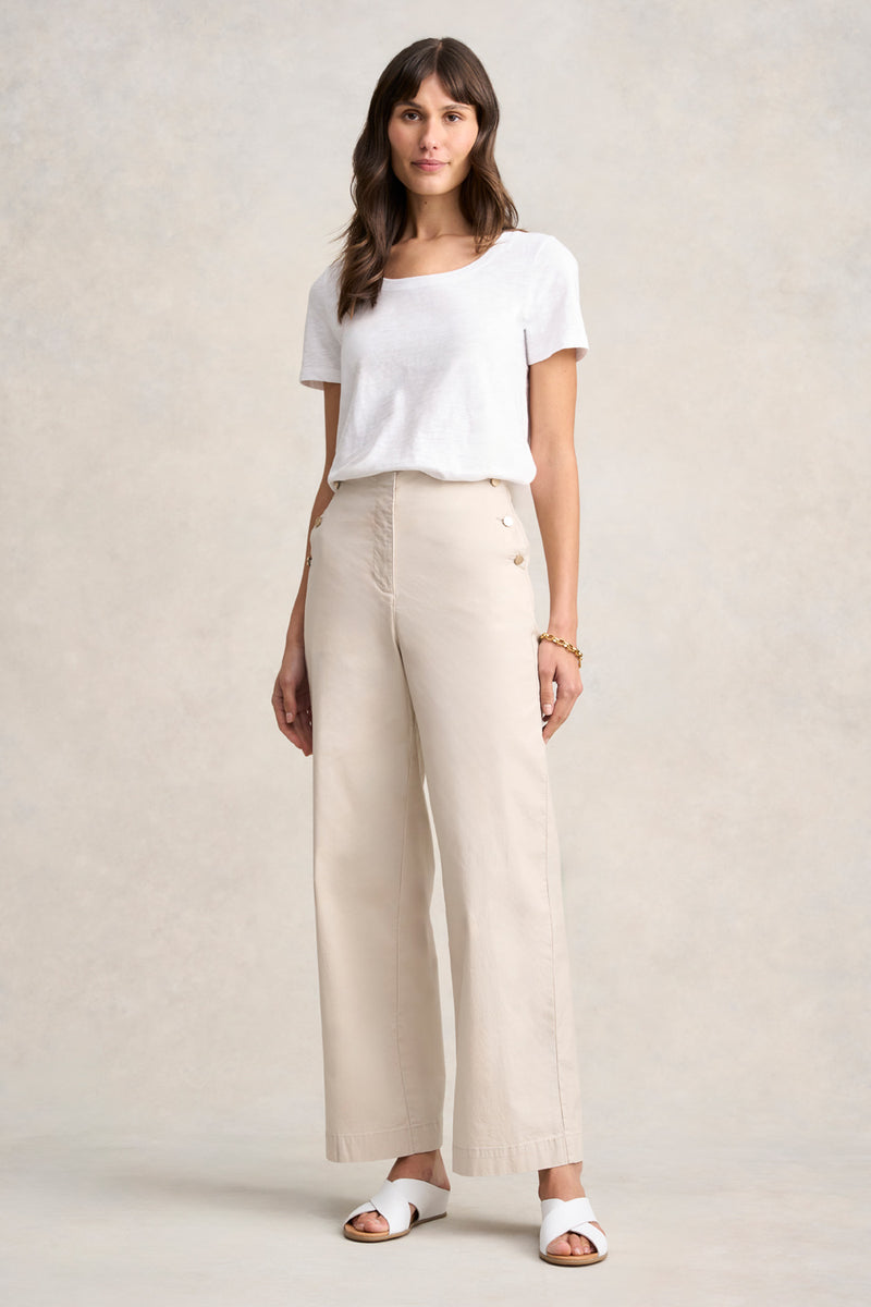 Cotton Wide Leg Pant - Pebble