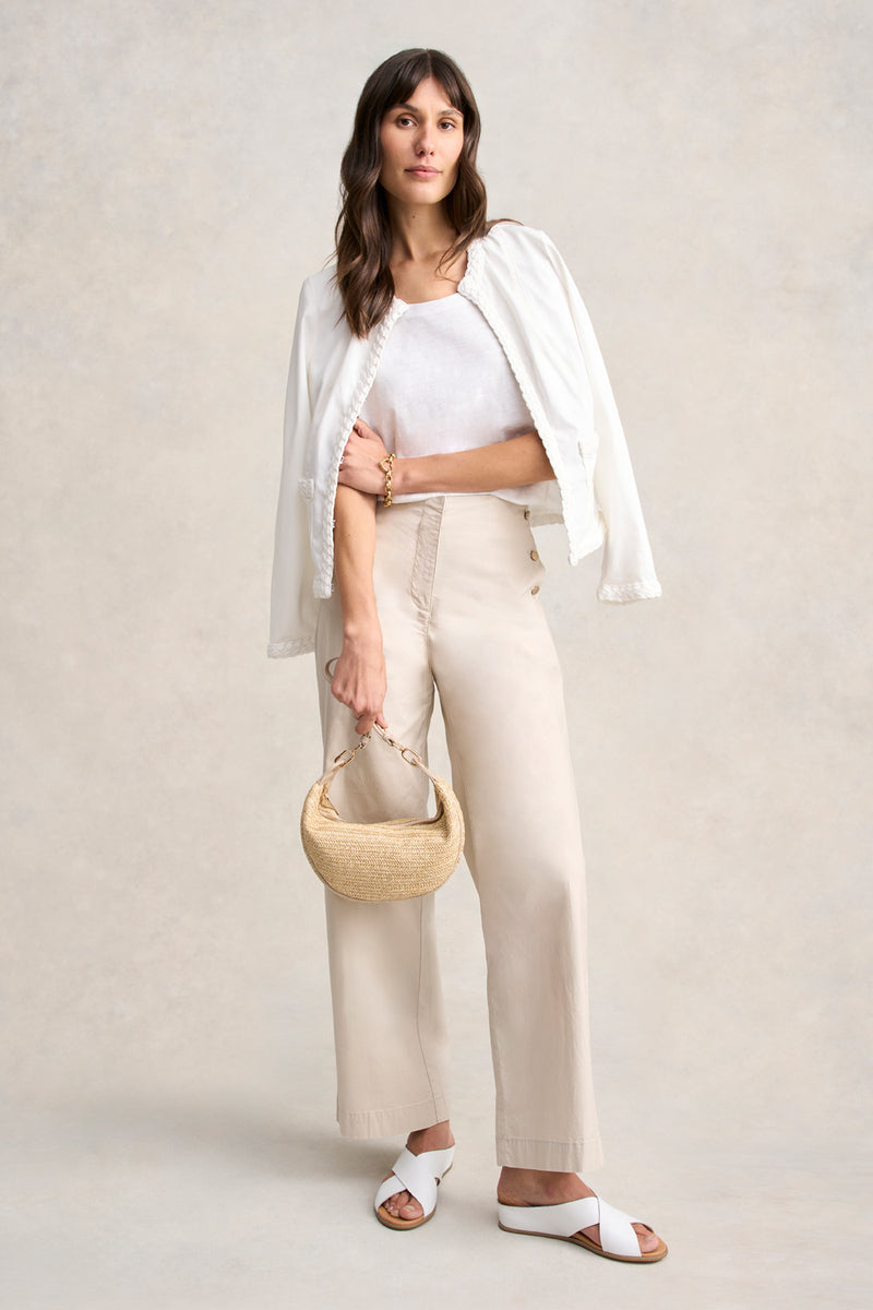 Cotton Wide Leg Pant - Pebble