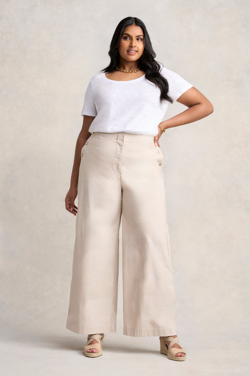 Cotton Wide Leg Pant - Pebble