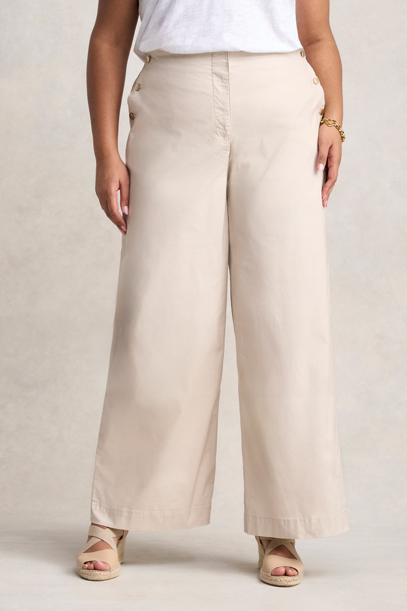 Cotton Wide Leg Pant - Pebble